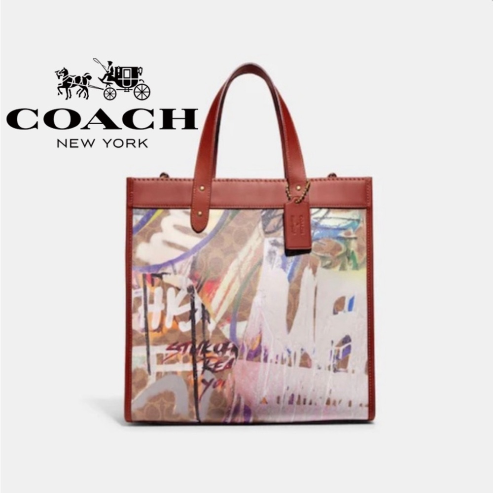 NWT Coach X Mint + Serf Field Tote Signature Canvas Leather Purse handbag